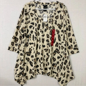 New Premise Round Neck Leopard Print Stretch Sharkbite Top XL